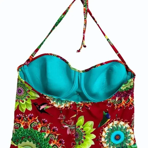 Desigual Sonar Floral 1 Piece Swimsuit Size XL Retro Bandeau Underwire Bohemian‎ - Picture 5 of 12